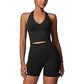 ABOCIW Workout Sets for Women 2 Piece Seamless Halter Cropped Tank Scrunch Butt Lifting High Waist Shorts Gym Sets
