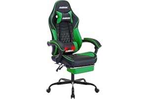 NIONIK Ergonomic Video Gamer Chairs,Computer Gaming Chairs with Massage Lumbar Support and footrest,Racing Style Computer Chair Adjustable Headrest for Adults,Blackgreen