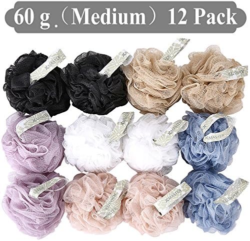 JCMASTER Loofah Bath Sponge, Shower Sponge Bath Pouf for Exfoliation and Body Scrubber, 60g 12 Pack
