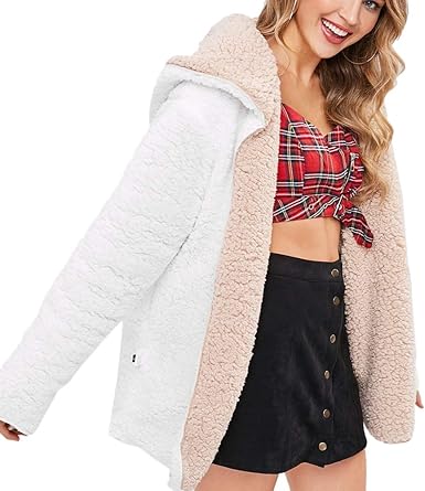 hooded open front lamb wool teddy coat