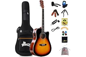 Winzz Acoustic-Electric Guitar 4/4 Full Size for Adults Beginners and Teens,6 Steel-String Acustica Guitarra Starter Kit, 4-Band Equaliser, 41" Dreadnought Cutaway, Glossy Sunburst, Right Hand