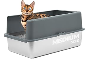 iPrimio - Stainless Steel Enclosed Litter Box for Cats - Easy to Clean - Includes High-Sided Litter Box, Scooper for Extra Litter Scatter Protection - XL Size for Big Cats - 20 x 14.2 x 6 in