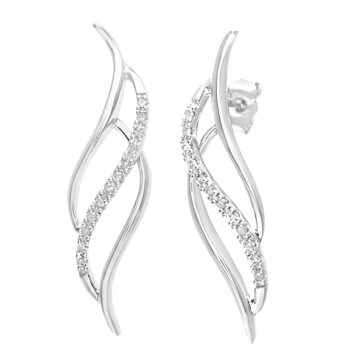 9ct White Gold Earrings –Diamond Twist Curled Studs Women’s Earrings - by Elegano