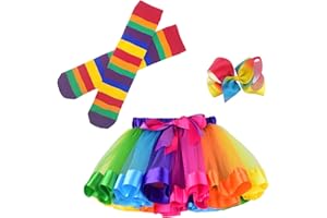 BGFKS Little Girls Tutu Outfit,Layered Ballet Tulle Rainbow Tutu Skirt with Hairbow and Long Stockings