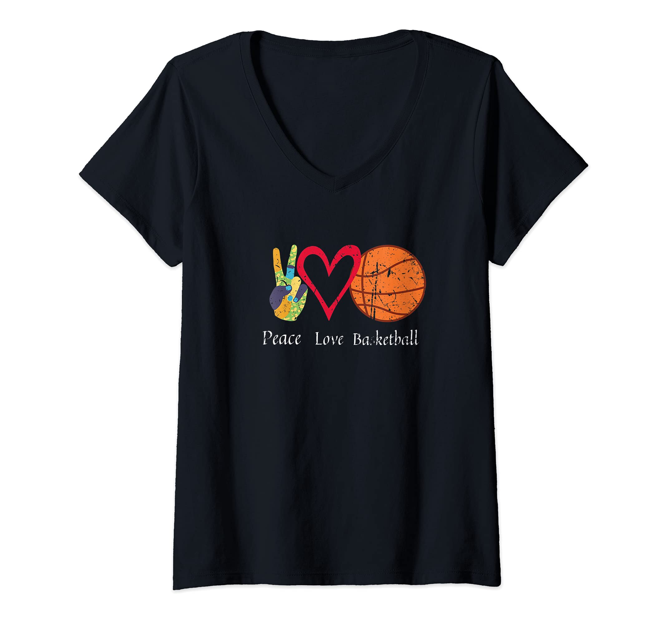 Womens Sports Lover Peace Love Basketball Ball Design Basketball V-Neck T-Shirt