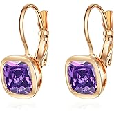 VONSSY Crystal Drop Dangle Rosegold Plated Earrings Leverback Hoop Hanging Square Zircon Jewelry Gift for Women Mother Wife