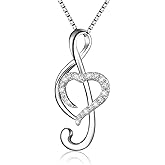 ABBGIABBW 925 Sterling Silver Music Note Love Heart Necklace Pendant Jewelry for Women Daughter Sister