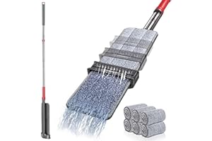 Masthome Microfiber Mop for Floor Cleaning,Flat Mop with Stainless Steel Handle,Self Wringing Dust Mop with 6 Washable Mop Pads, Professional Microfiber Mop for Hardwood Laminate Tile Vinyl