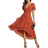 Ever-Pretty Women's Spring Chiffon Semi Formal Dresses V Neck Ruffle Sleeves High Low Cocktail Dress for Wedding Guest 2084