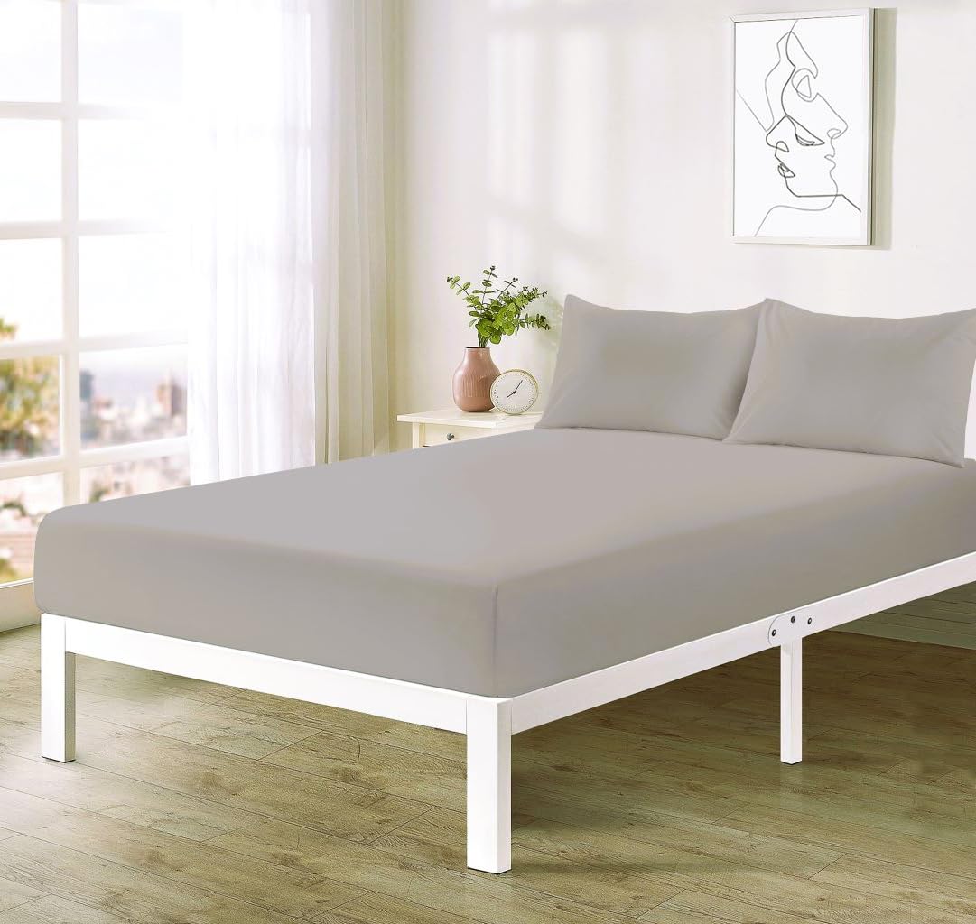 Dazzle Collection® Silver Extra Deep Small Double Fitted Sheets 4FT Bed, 16"/40CM Deep Poly Cotton Easy care Machine washable (Deep Fitted Sheet Double Bed)