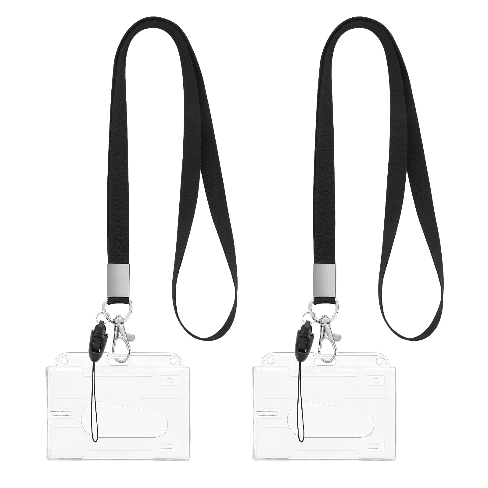 cobee Hard Plastic ID Card Badge Holder with Lanyards, 2 Set Heavy Duty Credit Card Protector with Thumb Slot Detachable Neck Lanyard Strap Clear Name Tag Holders Transparent Card Case — image 1