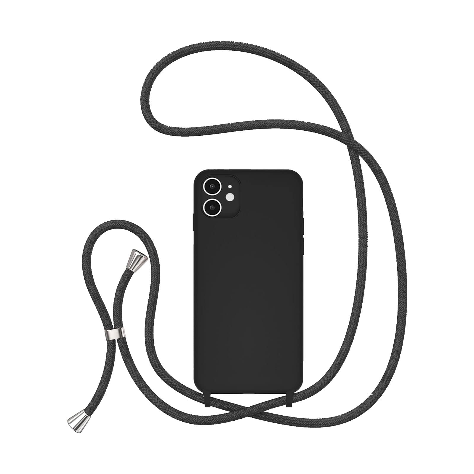 UEEBAI Crossbody Lanyard Phone case for iPhone 12 6.1 inch, Silicone Phone Cover Necklace Cord Strap Soft Shockproof Protective Case - Black — image 1