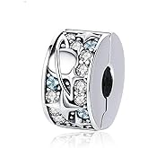 MEETCCY 2pc Clip Spacer Charms Bracelets for Women 925 Sterling Silver Blue White Crystal Clip Lock Spacer Stopper Charm Bead for Bracelet