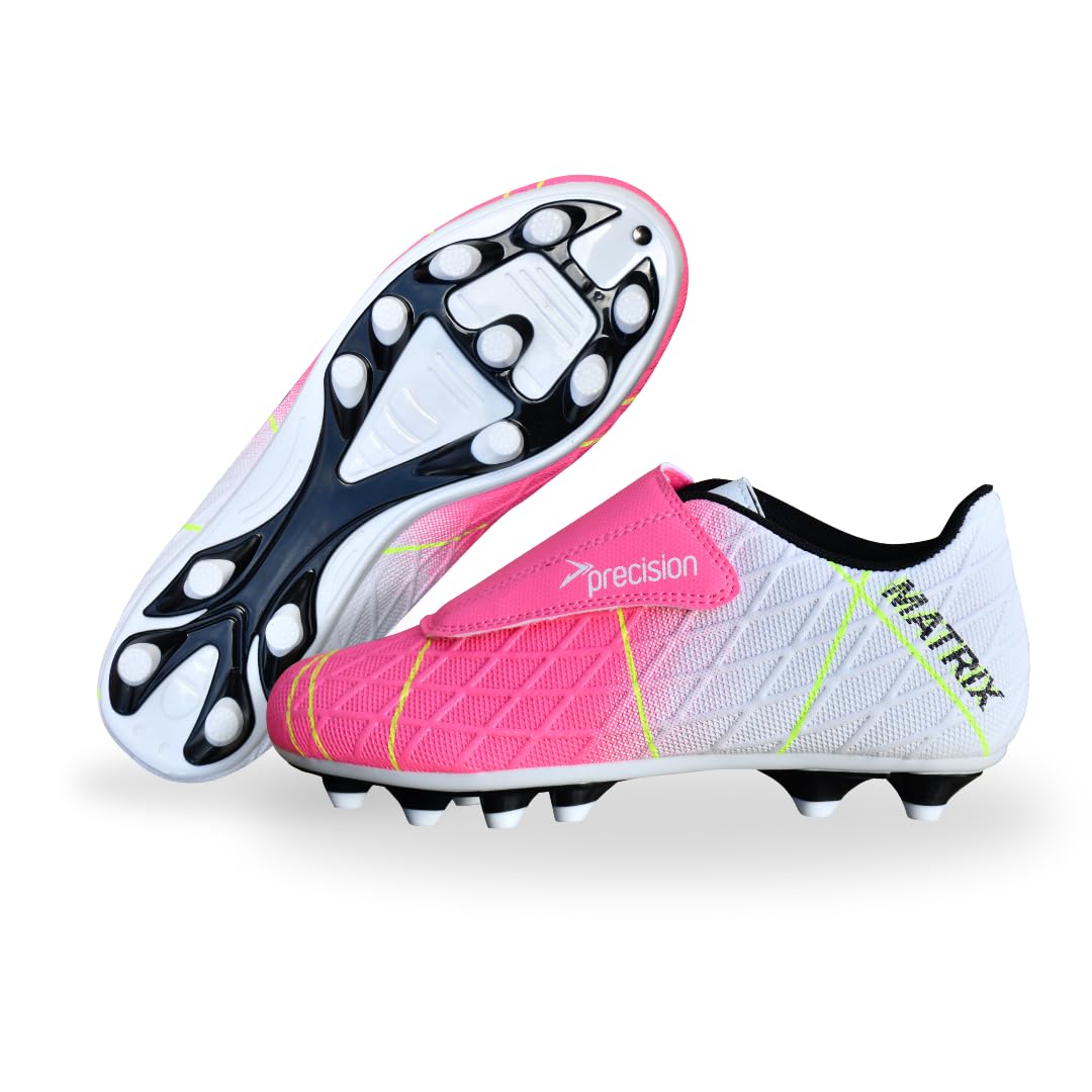 Precision Matrix Firm Ground Football Boots, Kids Laceless Secure Fit, Comfortable, Durable, Ideal for Junior Footballers, Fuchsia Pink, Size 10 UK Child