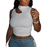LovelyWholesale Crop Tops for Women Sexy Cut Out Tops Mock Neck Tank Top