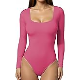 YOGINGO Long Sleeve Square Neck Bodysuits for Womens, Body Suits Tops Going Out Basic Leotards Slim Fitted Outfits Shirt