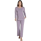 WiWi Women's Pajama Set Crew Neck Soft Long-Sleeve Top and Bottom Sleepwear with Pocket -Viscose from Bamboo S-XXL