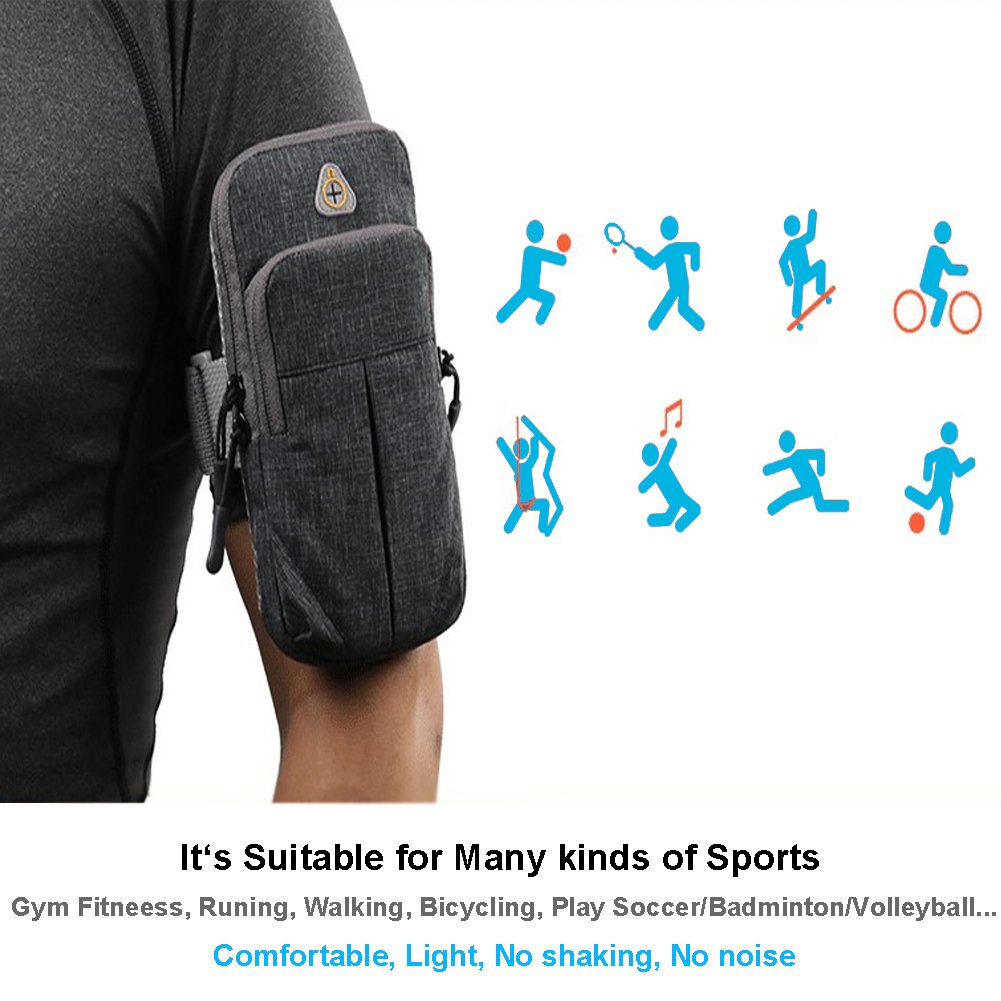 FIRSTBUY Sports Running Armband Adjustable Universal Armband CellPhone Holder, Sweatproof Jogging Phone GYM Exercise Workout Armband for iPhone X/8/8Plus/7/7Plus/Samsung Galaxy S9/S8/S7/LG (Gray)