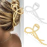BARTOSI Bow Hair Claw Clips Gold Hair Clips Large Metal Claw Clips for Thick Hair Accessories for Women (Pack of 2)