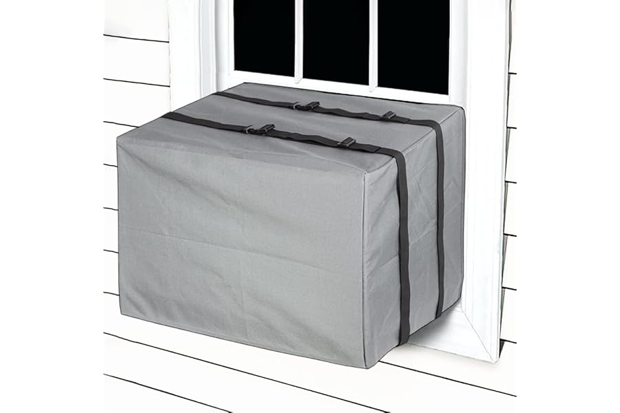 BNYD Exterior Air Conditioner Cover – Waterproof Outdoor Window AC Covers – Heavy Duty Square Unit Protector – Winterizing Wrap Guard Against Snow & Leaves – Grey, 21.5 x 16 x 15 Inches