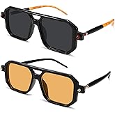 Hycredi Vintage 70s Flat Aviator Sunglasses Women Men Trendy Square Shades Retro Stylish UV400 Sun Glasses