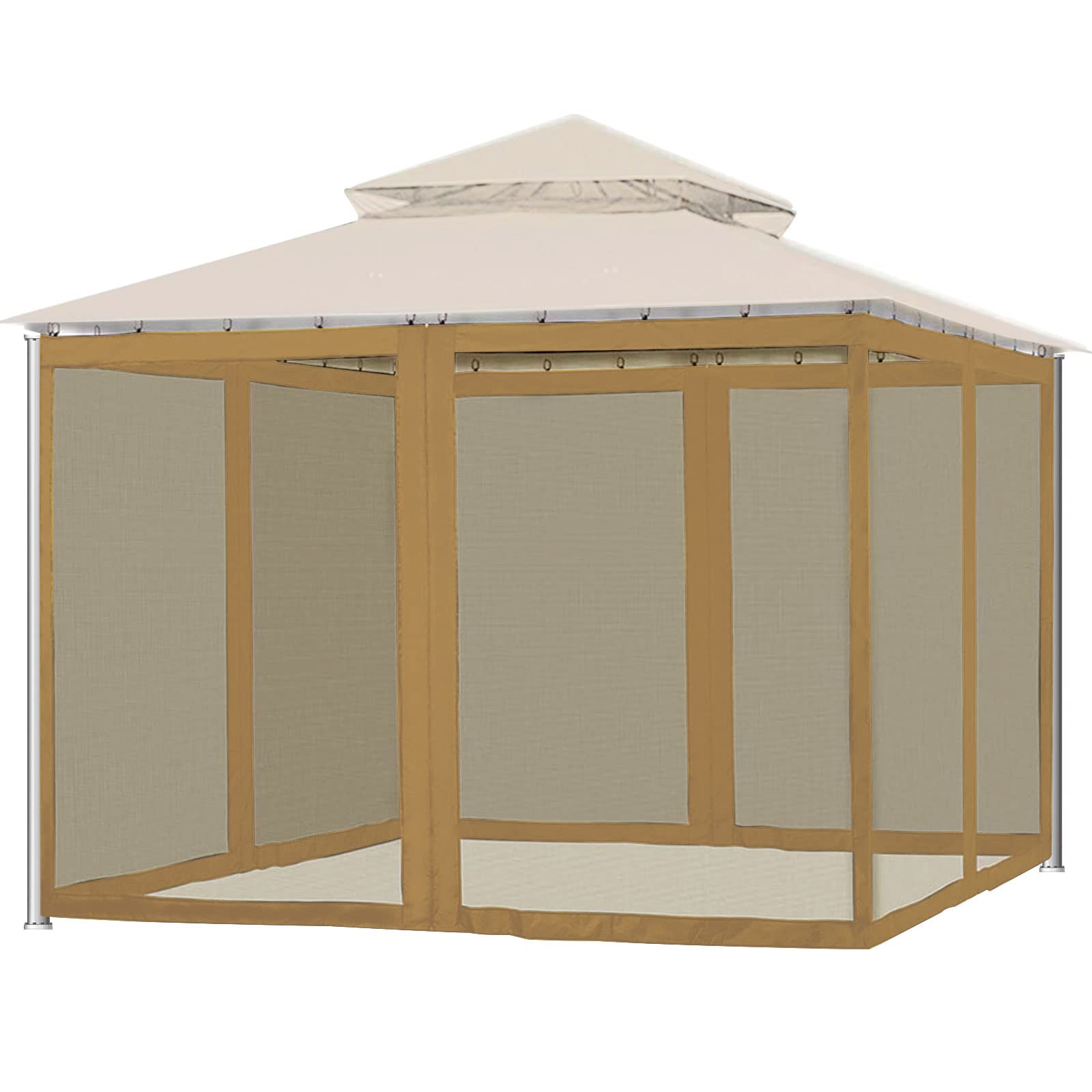 Mosquito Net with Zipper for Universal Outdoor, Gazebo Mosquito Netting, Replacement Screen Walls Netting, DIY Curtain Style Gazebo Canopy Mesh Netting Screen Canopy Screen Walls(Brown 300x300x220cm)
