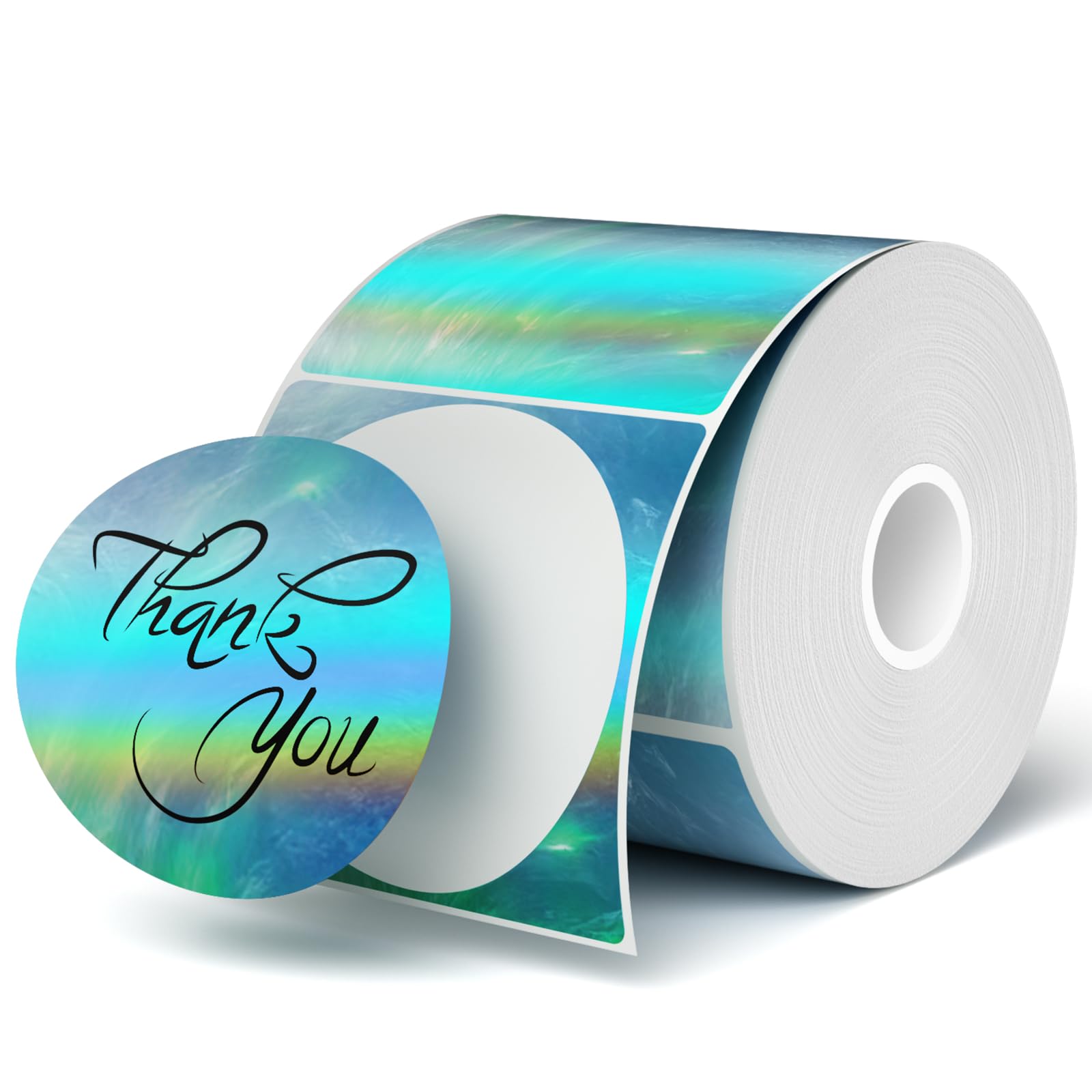 Photo 1 of 3 Inch Holographic Thermal Sticker Labels, Holographic Thermal Sticker Labels, with Rainbow Wave and Glitter Deign, Suitable for Every Tags, Custom DIY Logo Applications, Aurora Blue, (200Pcs/Roll)