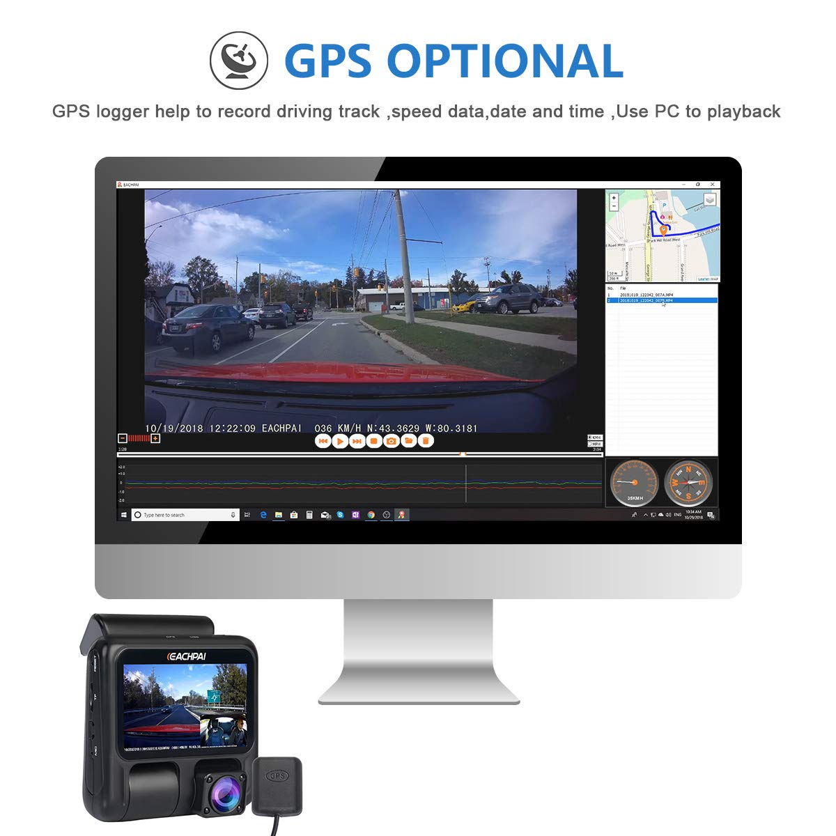 Dual Dash Cam,1080P Pro Uber/Lyft Car Dashboard Camera Recorder with Sony Sensor Super Capacitor,Wide Angle,WDR,Loop Record,Motion Detection,GPS,G-Sensor,IR Night Vision,32G Card,EACHPAI X100 Upgraded