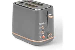Starfrit 2-Slice Toaster with 7 Adjustable Settings, Extra Wide Self-Adjusting Slots, Defrost Reheat Cancel Functions, Remova
