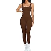 OLCHEE Womens Workout Rompers Jumpsuits Seamless Ribbed Yoga Gym One Piece Sleeveless Square Neck Tank Top Leggings Unitard