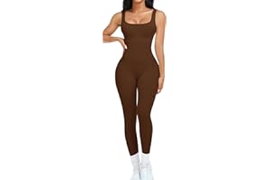 OLCHEE Womens Workout Rompers Jumpsuits Seamless Ribbed Yoga Gym One Piece Sleeveless Square Neck Tank Top Leggings Unitard