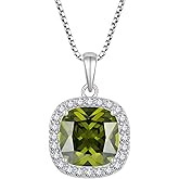 Inpasne Birthstone Necklace for Women 925 Sterling Silver Princess Cut Halo Necklace Pendant Jewelry Gifts for Her