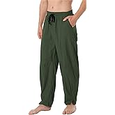 perdontoo Men's Linen Cotton Loose Fit Casual Lightweight Elastic Waist Summer Beach Pants