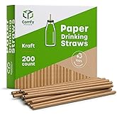 Comfy Package [200 Pack] Kraft Paper Straws, 100% Biodegradable & Ink-free, Straws for drinking and Crafts - Kraft