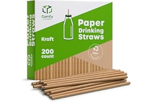 Comfy Package [200 Pack] Kraft Paper Straws, 100% Biodegradable & Ink-Free, Straws for Drinking and Crafts - Kraft