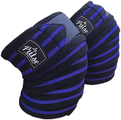 Knee Wraps by Pulse Fitness Gear for Knee Support, Powerlifting, Fitness, Knee Brace Compression, and The Best Knee Straps for Squats. Provides Excellent Compression and Elastic Support (Blue)