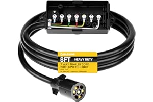 islewire 7 Way Plug Inline Trailer Cord with 7 Gang Junction Box - 8 Feet, Heavy Duty Trailer Connector Cable with Waterproof Junction Box Trailer Wiring Harness for RV Trailers and Campers