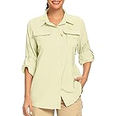 Womens UPF 50+ UV Sun Protection Safari Shirts Long Sleeve Outdoor Cool Quick Dry Fishing Hiking Gardening Shirts