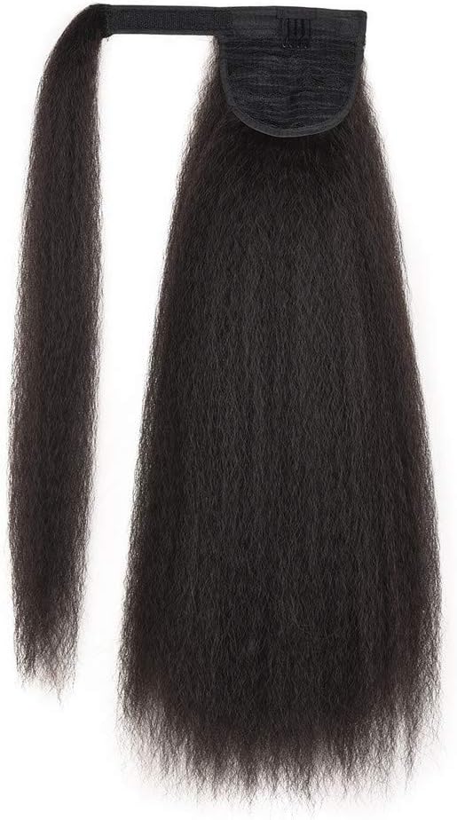 Pageantry Human Hair Ponytail Extension Wrap Around Ponytail One Piece Clip In Hair Extensions Real Hair Piece Straight Natural Long Lightweight Synthetic Loose Kinky Hair (One Size, B)