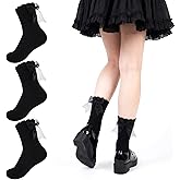 Fengek 3 Pairs Women’s Ruffle Frilly Ankle Socks with Bows, Cute Princess & Lolita Style Sheer Ribbon Socks for All Seasons
