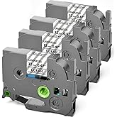 TZe TZ Tape 12mm 0.47 Laminated Clear Replacement for Brother P-Touch Label Tape Clear TZe-131 Label Maker Tape Black on Clear Work for Ptouch PT-H110 PT-D210 Refills, 1/2 Inch x 26.2 ft, 4-Pack