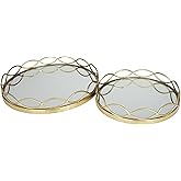 Deco 79 Stainless Steel Metal Living Room Decor Tray Mirrored Ottoman Tray, Set of 2 Serving Tray 18", 14" W, Gold