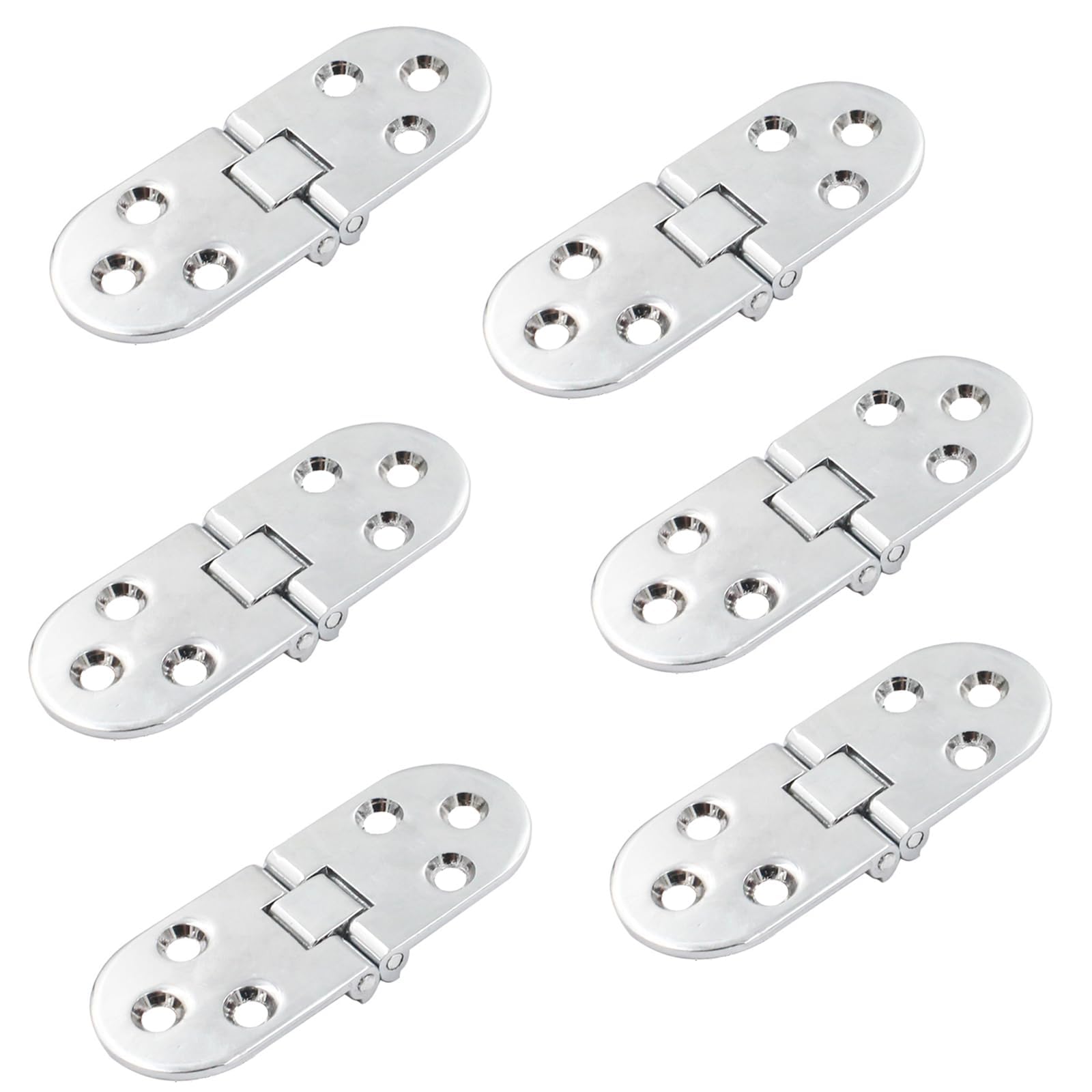 Buaak 6 Pcs Folding Flip Top Hinge, Zinc Alloy, Silver, 180 Degree, Rounded Edge, for Wood, Table, Cabinet, Closet, Furniture