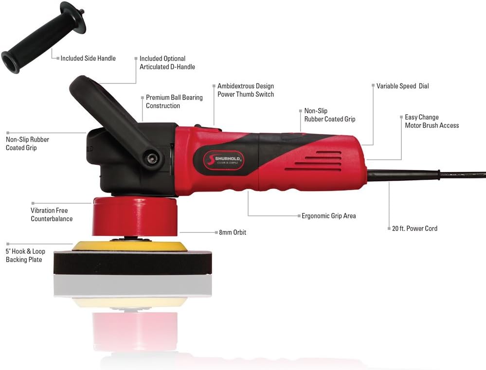 Shurhold Dual Action Random Orbital Car Boat Buffer Polisher Starter Kit with 16oz Pro Polish Wax & Sealant, 6.5” Foam Pad, Microfiber Towel, and Carrying Bag: Automotive