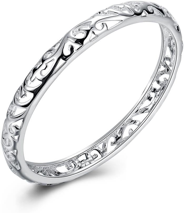 JHWZAIY 925 Sterling Silver Bangle Cuff Bracelets For Women, Hollow Open Bangle Bracelet Jewelry For Women (03)