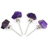 Malimali Natural Amethyst Cabinet Knobs, Purple, Set of 4 | Crystal Closet Knobs, For Bifold Doors, Cupboard Wardrobe Kitchen Bathroom, Dresser Knobs and Pulls