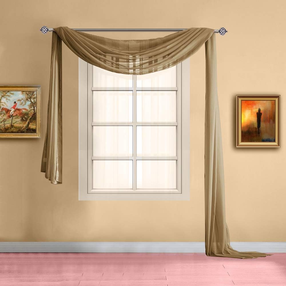 Warm Home Designs Standard Length Caramel Gold Sheer Window Scarf. Valance Scarves