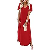 WIHOLL Women's Summer Short Sleeve Dresses Maxi Dress Vacation Beach Sundresses 2026 with Pockets