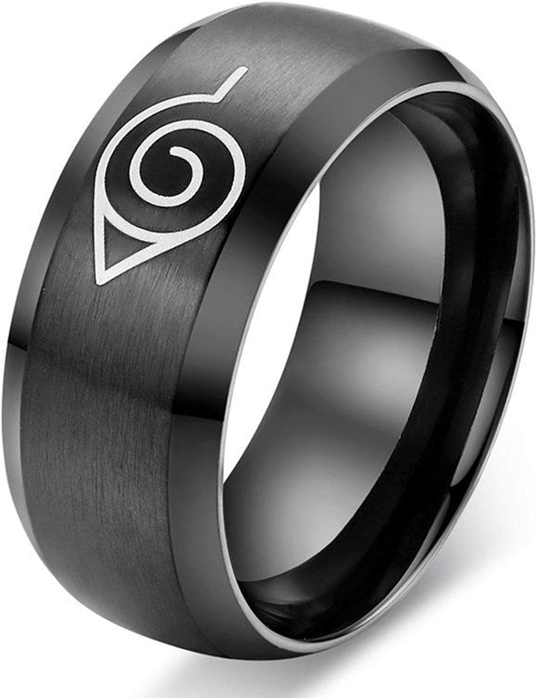 Godyce Anime Naruto Ring for Men Size 7-12 - 8mm Wide Black Stainless Steel with Gift Box