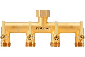 ZAAKWANG Heavy Duty 4 - Way Garden Hose Splitter, 3/4” Hose Manifold, Outdoor Hose Adapter Connector with 4 Metal Extra Long Handle Metal Faucet Adaptor